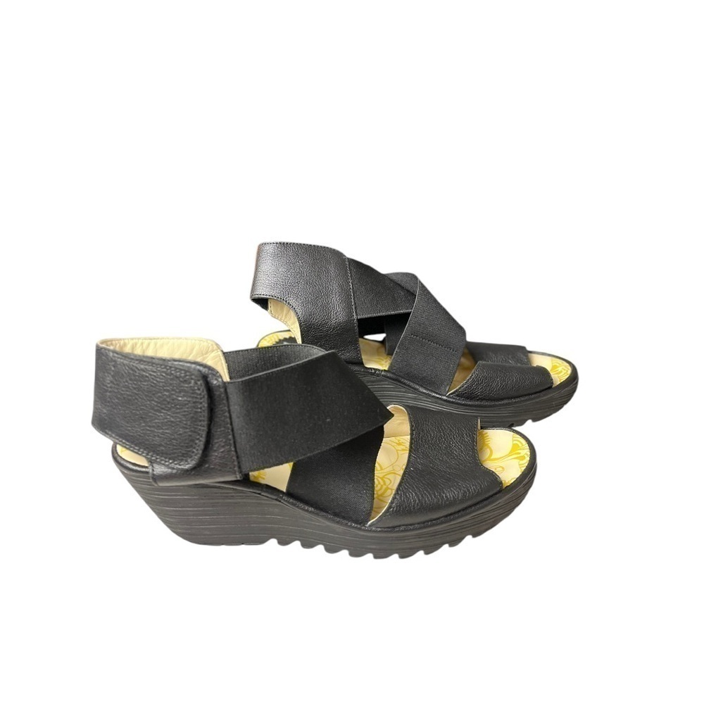 Fly London Yuba Sandal Wedges Black Womens 40